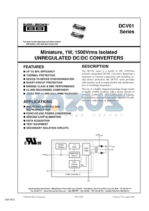 DCV010505DP datasheet - Miniature, 1W, 1500Vrms Isolated UNREGULATED DC/DC CONVERTERS