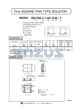 ESI-7SGL1.441G04 datasheet - 7mm SQUARE THIN TYPE ISOLATOR