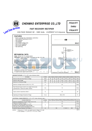 FR202PT datasheet - FAST RECOVERY RECTIFIER