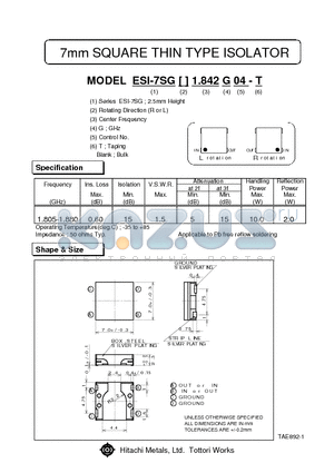 ESI-7SGL1.842G04-T datasheet - 7mm SQUARE THIN TYPE ISOLATOR