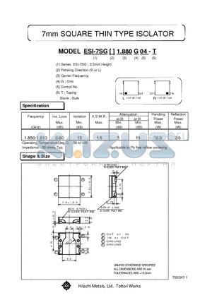 ESI-7SGL1.880G04 datasheet - 7mm SQUARE THIN TYPE ISOLATOR