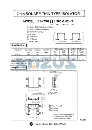 ESI-7SGL1.900G02-T datasheet - 7mm SQUARE THIN TYPE ISOLATOR