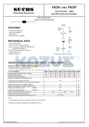 FR203 datasheet - 2.0AMP Fast Recovery Rectifiers