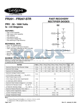 FR203 datasheet - FAST RECOVERY RECTIFIER DIODES