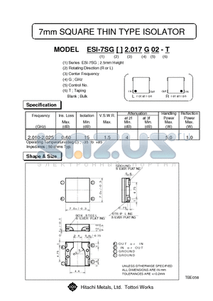 ESI-7SGL2.017G02-T datasheet - 7mm SQUARE THIN TYPE ISOLATOR