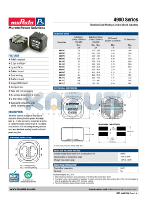 492R2C datasheet - Shielded Dual Winding Surface Mount Inductors