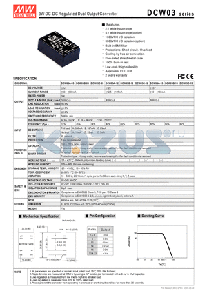 DCW03A-05 datasheet - 3W DC-DC Regulated Dual Output Converter