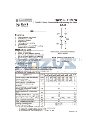 FR203G datasheet - 2.0 AMPS. Glass Passivated Fast Recovery Rectifiers