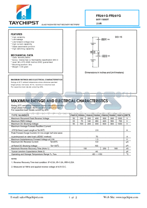 FR203G datasheet - GLASS PASSIVATED FAST RECOVERY RECTIFIERS