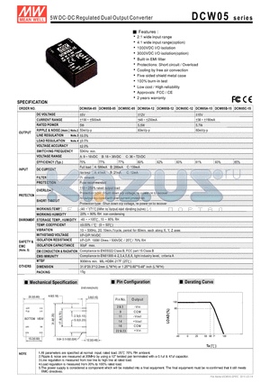 DCW05 datasheet - 5W DC-DC Regulated Dual Output Converter