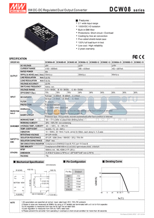 DCW08 datasheet - 8W DC-DC Regulated Dual Output Converter