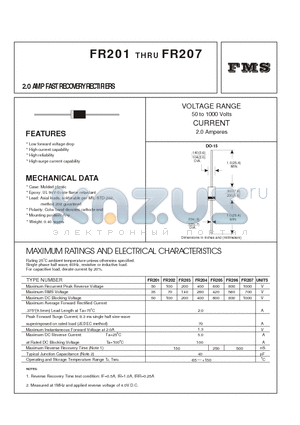 FR204 datasheet - 2.0 AMP FAST RECOVERY RECTIFIERS