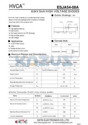 ESJA54-08A datasheet - 8.0kV 5mA HIGH VOLTAGE DIODES