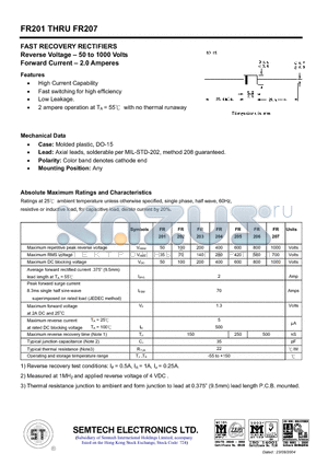 FR204 datasheet - FAST RECOVERY RECTIFIERS