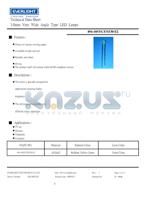 494-10SYGT-S530-E2 datasheet - 3.0mm Very Wide Angle Type LED Lamps