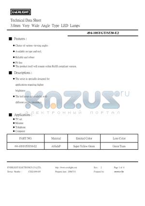 494-10SYGT/S530-E2 datasheet - 3.0mm Very Wide Angle Type LED Lamps