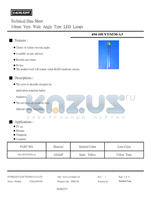 494-10UYT datasheet - 3.0mm Very Wide Angle Type LED Lamps
