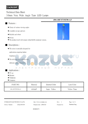 494-10UYT/S530-A3 datasheet - 3.0mm Very Wide Angle Type LED Lamps