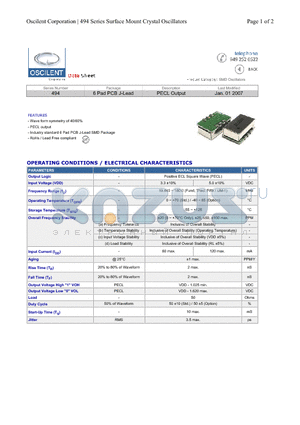 494-28.0M-3FN-T datasheet - 6 Pad PCB J-Lead PECL Output