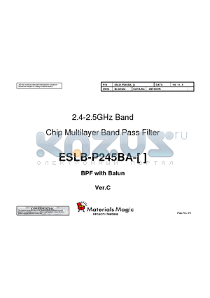 ESLB-P245BA datasheet - 2.4-2.5GHz Band Chip Multilayer Band Pass Filter
