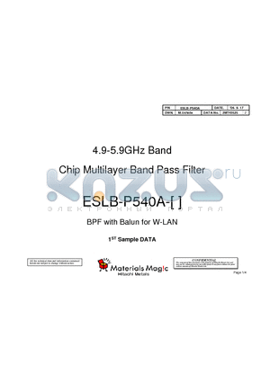 ESLB-P540A-2 datasheet - 4.9-5.9GHz Band Chip Multilayer Band Pass Filter