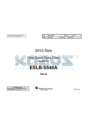 ESLB-S540A datasheet - 2012 Size Chip Band Pass Filter