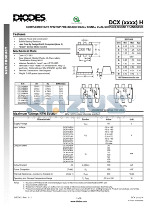 DCX114EH datasheet - COMPLEMENTARY NPN/PNP PRE-BIASED SMALL SIGNAL DUAL SURFACE MOUNT TRANSISTOR