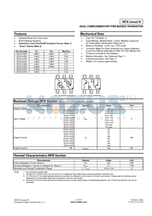 DCX114TK datasheet - DUAL COMPLEMENTARY PRE-BIASED TRANSISTOR