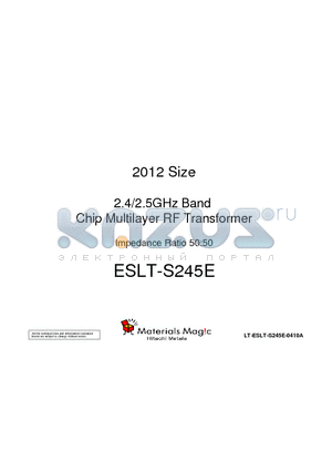 ESLT-S245E datasheet - 2012 Size 2.4/2.5GHz Band Chip Multilayer RF Transformer