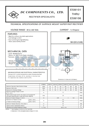 ESM103 datasheet - TECHNICAL SPECIFICATIONS OF SURFACE MOUNT SUPER FAST RECTIFIER
