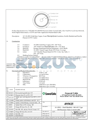 495025 datasheet - 18 AWG  Dual Shielded  RG-6/U Type