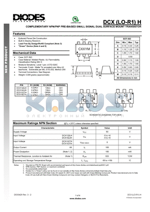 DCX122LH datasheet - COMPLEMENTARY NPN/PNP PRE-BIASED SMALL SIGNAL DUAL SURFACE MOUNT TRANSISTOR