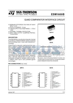 ESM1600B datasheet - QUAD COMPARATOR INTERFACE CIRCUIT