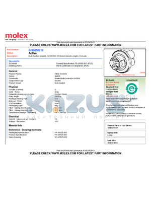 49505-0215 datasheet - Bulb Socket, Sealed, For W16W, 35.50mm Socket Length, 2 Circuits