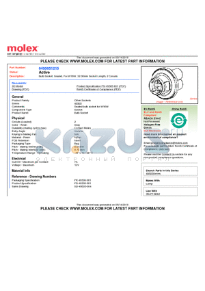 49505-1215 datasheet - Bulb Socket, Sealed, For W16W, 32.00mm Socket Length, 2 Circuits