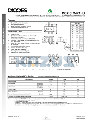 DCX122TU datasheet - COMPLEMENTARY NPN/PNP PRE-BIASED SMALL SIGNAL DUAL SURFACE MOUNT TRANSISTOR