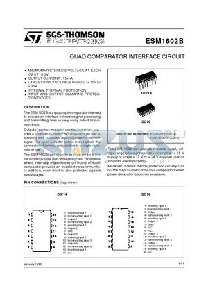 ESM1602 datasheet - QUAD COMPARATOR INTERFACE CIRCUIT