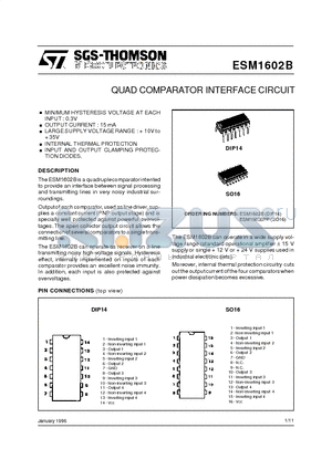 ESM1602BFP datasheet - QUAD COMPARATOR INTERFACE CIRCUIT