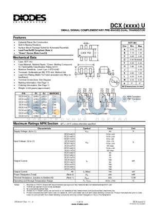 DCX123JU datasheet - SMALL SIGNAL COMPLEMENTARY PRE-BIASED DUAL TRANSISTOR