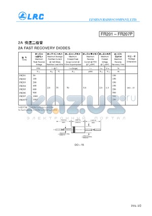 FR205 datasheet - 2A FAST RECOVERY DIODES