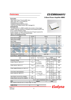 ESM5068VU datasheet - X-Band Power Amplifier MMIC