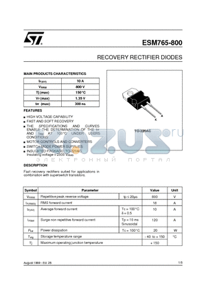 ESM765-800 datasheet - RECOVERY RECTIFIER DIODES