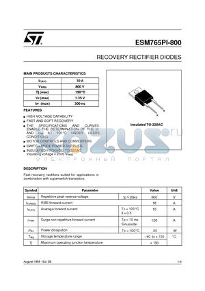 ESM765PI-800 datasheet - RECOVERY RECTIFIER DIODES