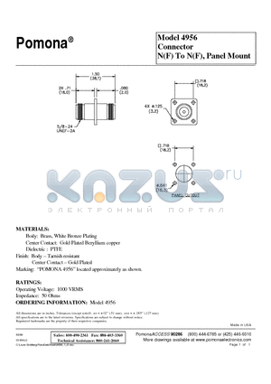 4956 datasheet - Connector N(F) To N(F), Panel Mount