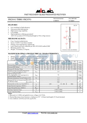 FR205G datasheet - FAST RECOVERY GLASS PASSIVATED RECTIFIER