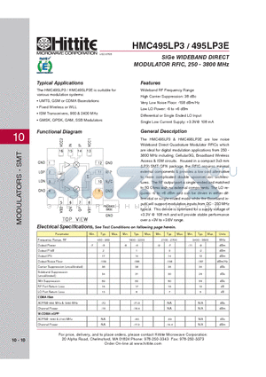 495LP3E datasheet - SiGe WIDEBAND DIRECT MODULATOR RFIC, 250 - 3800 MHz
