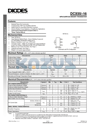 DCX55-16-13 datasheet - NPN SURFACE MOUNT TRANSISTOR