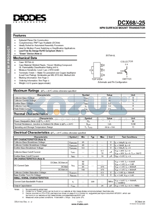 DCX68 datasheet - NPN SURFACE MOUNT TRANSISTOR