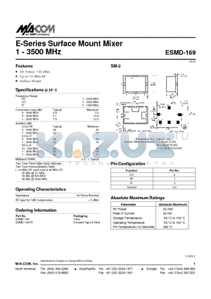ESMD-169TR datasheet - E-Series Surface Mount Mixer 1 - 3500 MHz