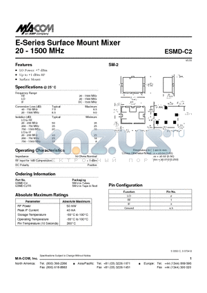 ESMD-C2TR datasheet - E-Series Surface Mount Mixer 20 - 1500 MHz